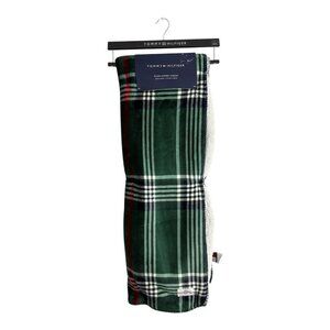 Tommy Hilfiger Plush Sherpa Throw Blanket Green/ Red Plaid 50" x 70" Gift NEW